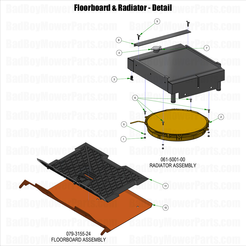 3852 - Bad Boy Mower Parts Lookup > 2025 > Renegade - Diesel > Floorboard & Radiator - Detail